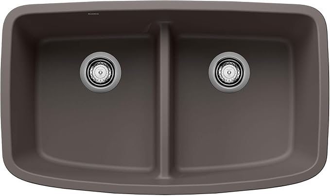 BLANCO 443126 VALEA SILGRANIT 50/50 Double Bowl Undermount Kitchen Sink with Low Divide, 32" X 19" - Volcano Gray