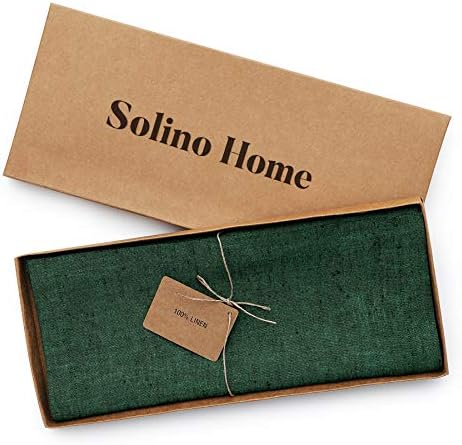 Solino Home 100% Pure Linen Table Runner Forest Green, Athena 14 x 108 in