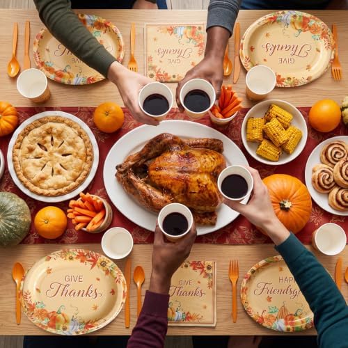 Pajean 350 Pcs Friendsgiving Oval Paper Plates Set 12 Inch Fall Serves 50