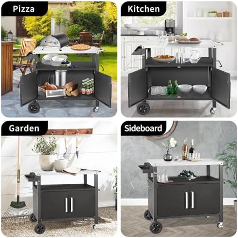 Dining Cart Table with Big Storage Cabinet,Movable Table Outdoor Kitchen