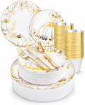 PULOTE 150PCS Thanksgiving Plastic Plates - Fall Gold Pumpkin for Autumn
