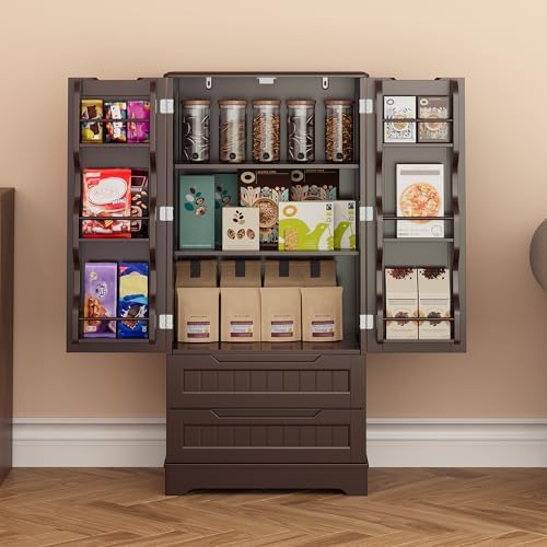 Gizoon 47'' Kitchen Pantry Cabinet with Drawers for Dining Room, Dark Brown