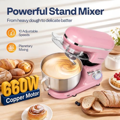 VIVOHOME Stand Mixer, 6-Quart Tilt-Head Kitchen Mixer with Bowl, Pink