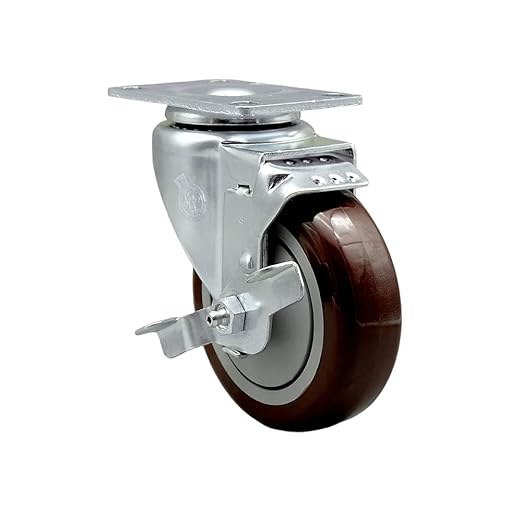 Service Caster Brand Replacement Caster for Uline Caster H-5539SWB - Swivel Top Plate Caster with 4 Inch Maroon Polyurethane Wheel and Top Lock Brake - Fits Carts, Dollies and Poly Box Trucks H-1956