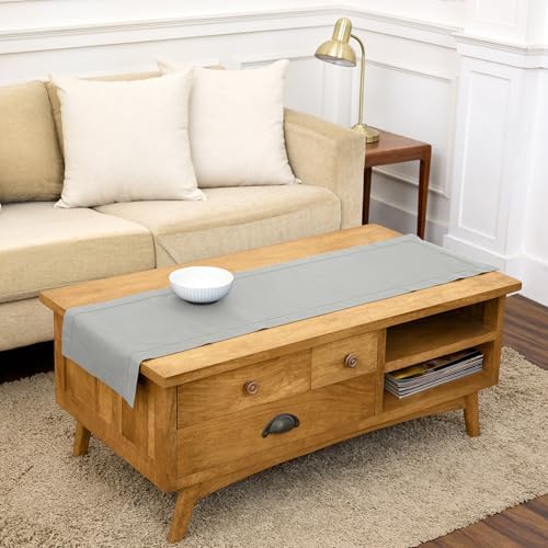 Solino Home Cotton Linen Dining Table Runner Light Grey Woven, 14 x 48 in