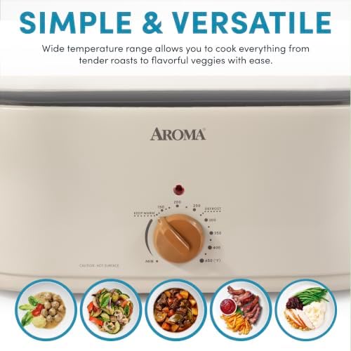 AROMA® 22Qt. Roaster Oven with Self-Basting Lid, Fits 26-lb. Turkey, Adjustable Temperature Settings, Keep Warm Setting, Stainless Steel (ART-832ST)