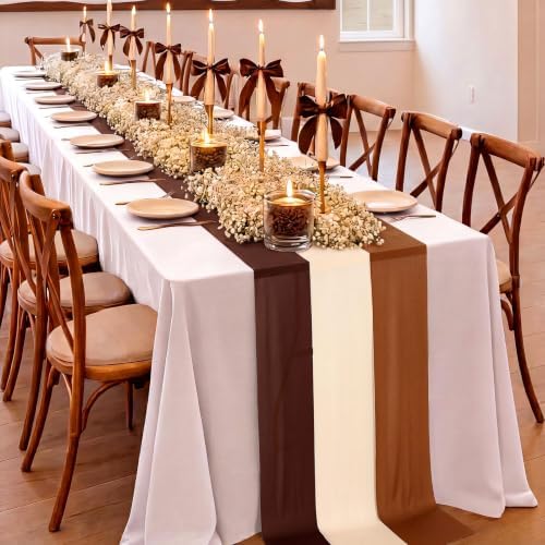 9 Pcs Fall Thanksgiving Table Runner, Boho Rustic Gauze 10ft