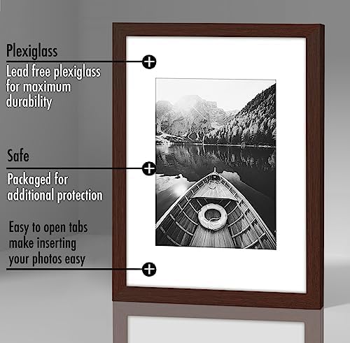 Americanflat 9x12 Picture Frame with Polished Plexiglass - Set of 5 - Use as 6x8 Frame with Mat or Display 9x12 Photo Without Mat - Galleria Collection - Picture Frames for Wall Display - Mahogany