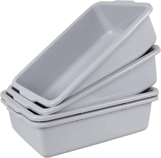 Ramddy 32 L Large Commercial Bus Tubs for Restaurant, 4 Packs Plastic Utility Bus Tote Box, Grey