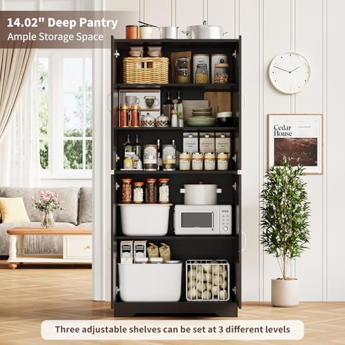 IDEALHOUSE 70" Kitchen Pantry Storage Cabinet with 3 Adjustable Shelves