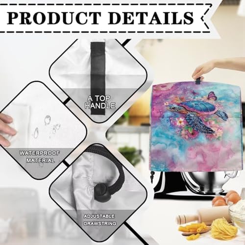 Sea Turtle Stand Mixer Covers Decoration Kitchen Aid Mixer Cover Dust Cover with Pockets and Handle Kitchen Accessories Mixer Covers Hibiscus Butterfly Mixer Cover