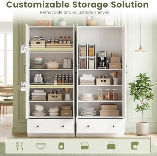GIANTEX 72" Tall Kitchen Pantry Cabinet, Farmhouse Cupboard, White