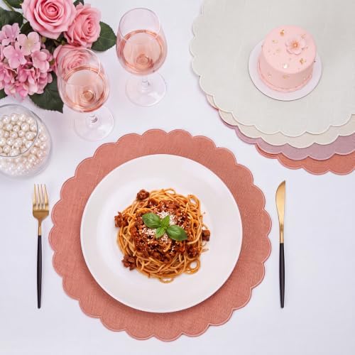 Set of 12 Pastel Cotton Placemats 15" Round Scalloped