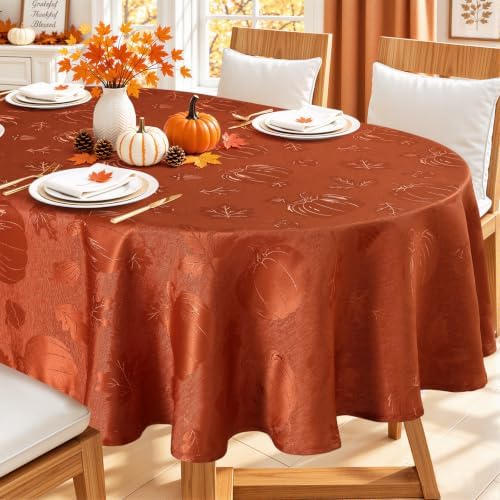 Smiry 60x84 Inch Thanksgiving Jacquard Oval Table Cloth for Fall & Harvest