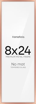 Homeforia 8x24 Panoramic Frame Rose Gold, High End Metal 8 x 24 Picture Frames without Mat, 24x8 Hanging Rose Gold Poster Frames for Wall, 8by24 Display Photo Frame, Tempered Glass, Wall Kit, Set of 1