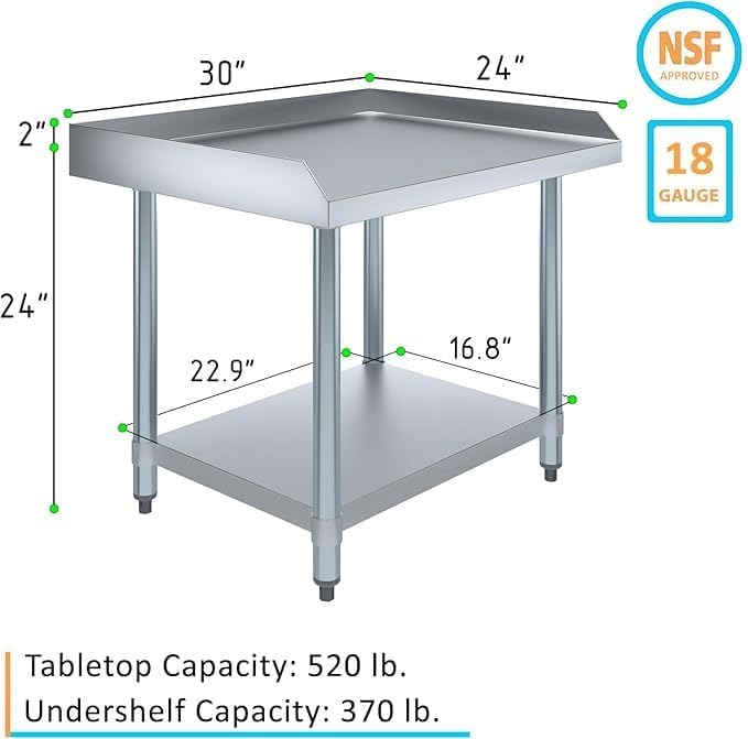 Stainless Steel Equipment Stand with Undershelf + Casters, Heavy Duty, Commercial Grade, NSF Certified (24" Width x 30" Length)