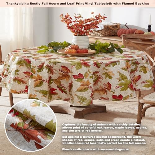 Newbridge Thanksgiving Rustic Acorn & Leaf 60x84 Inch Oval Vinyl Tablecloth