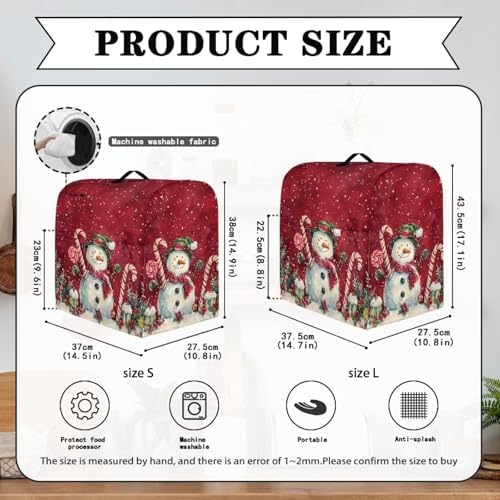 Kitchen Aid Mixer Cover Dust Cover with Pockets and Handle, Snowman Pattern, Polyester, Protects from Dust, Stains, and Splashes, Foldable, Washable, Universal Size