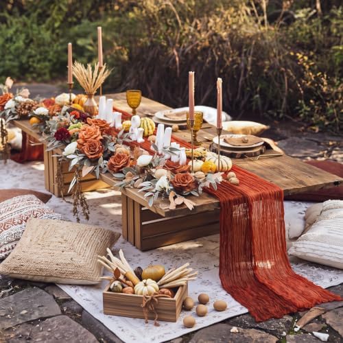 8 Pcs Fall Terracotta Cheesecloth Table Runner 118"