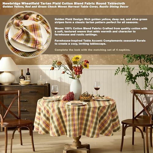 Newbridge Thanksgiving Wheatfield Plaid 70 Inch Round Tablecloth