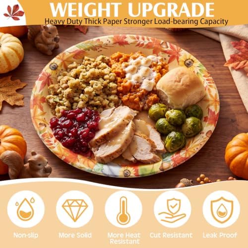 Pajean 350 Pcs Friendsgiving Oval Paper Plates Set 12 Inch Fall Serves 50