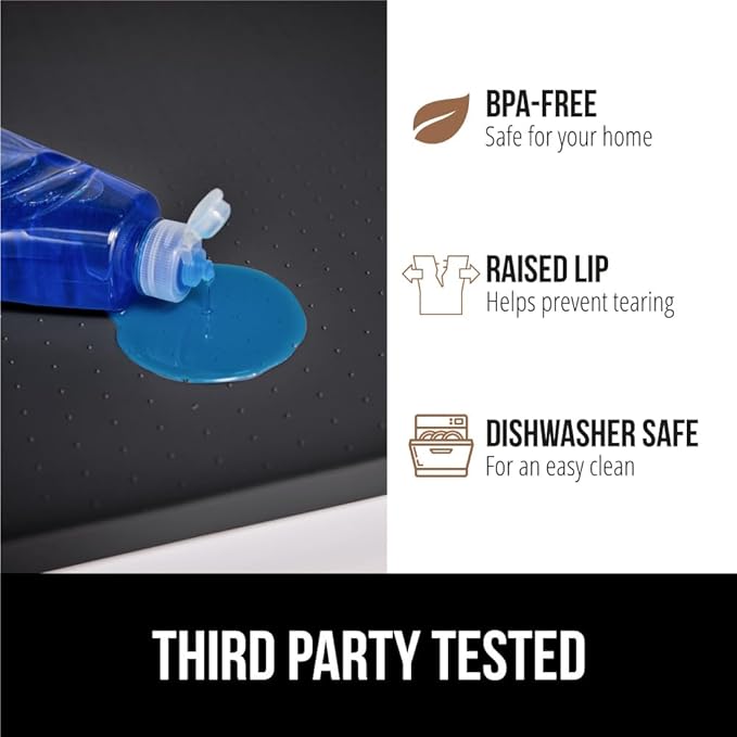 GORILLA GRIP Waterproof Silicone Under Sink Mat with Raised Lip for Kitchen and Bathroom, 34 x 22 in, Cabinet Shelf Liner Stay in Place Mats Dishwasher Safe Drawer Liner, Organizer Tray, Black