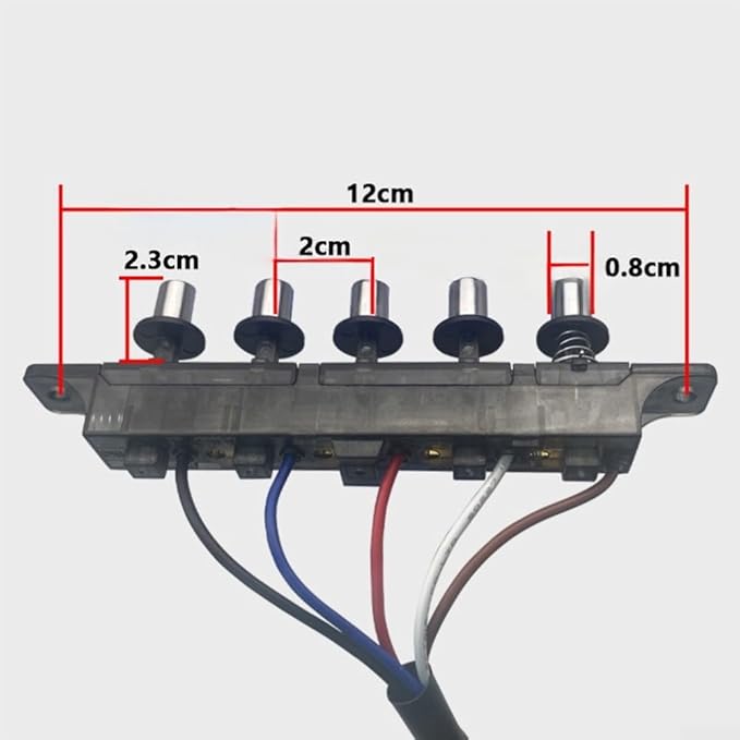Range Hood Switch Button 5-Button Control Panel for Replacement - PC Material, 12 cm Hole Distance, 40 cm Wire Length