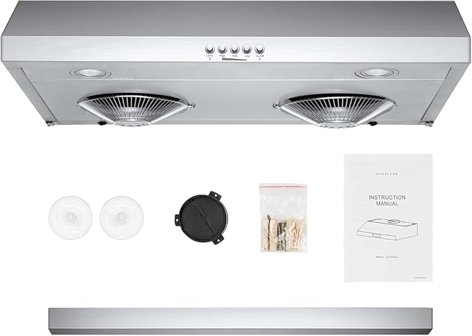 Hauslane Range Hood 30" Under Cabinet | Vent Hood | Stainless Steel Quiet Hood Range Stove | 3 Speed Slim Kitchen Range Hood| Energy LED Lamps | Fits 6 Inch Round Ducts, Chef Series C100