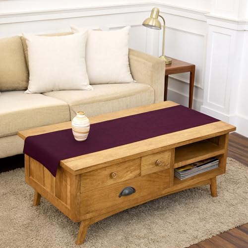 Solino Home 100% Pure Linen Table Runner Burgundy Woven, Athena 14 x 60 in