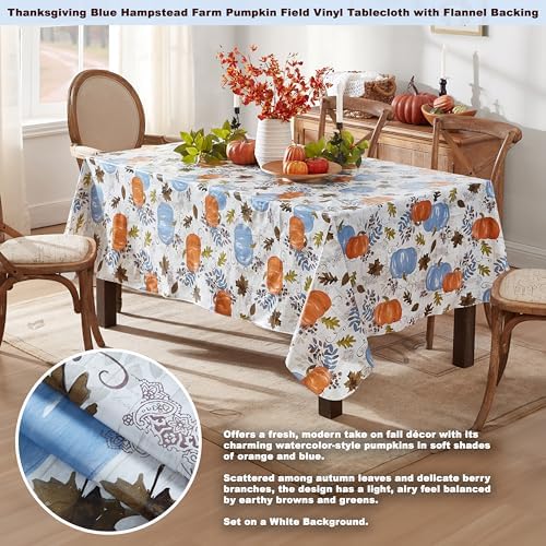Newbridge Thanksgiving Blue Pumpkin 60 x 84 Inch Rectangle Vinyl Tablecloth