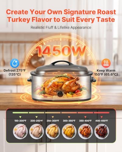 VEVOR Electric Roaster Oven, 24 Qt 1450W, Turkey Roasting Pan, 3 Food Trays