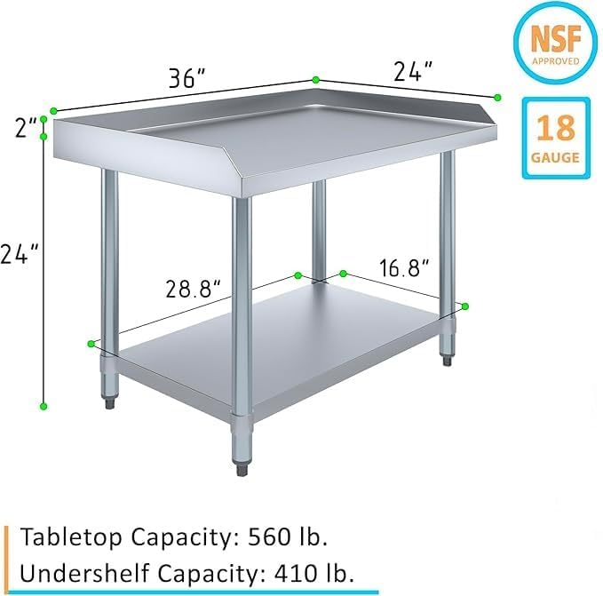 Stainless Steel Equipment Stand with Undershelf + Casters, Heavy Duty, Commercial Grade, NSF Certified (24" Width x 36" Length)