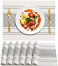 ADRIMER Placemats Set of 6, Boho Table Mats Cotton Blend, Durable Cloth Table Placemats Machine Washable, Rustic Place Mats for Dining Kitchen Table, 14 x 18 Inch, Grey