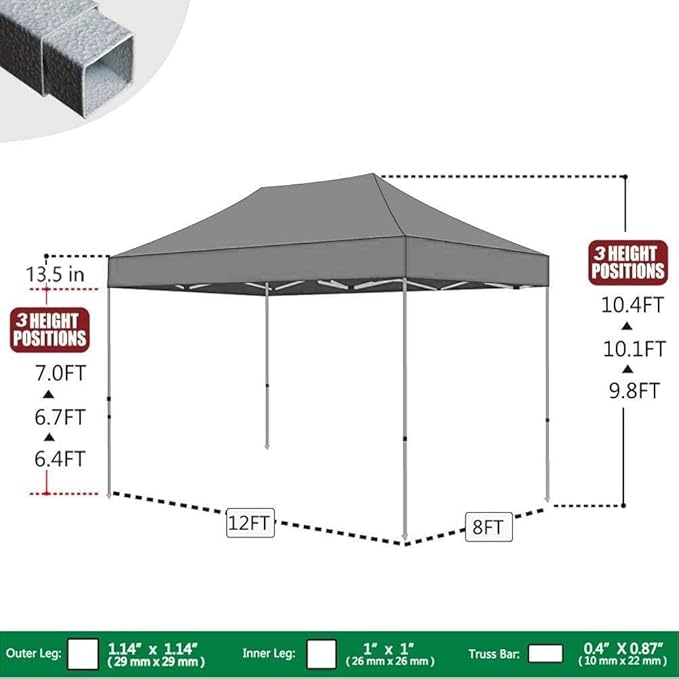Eurmax USA 8'x12' Pop Up Canopy Tent Commercial Instant Canopies with Heavy Duty Roller Bag,Bonus 4 Sand Weights Bags (Beige)