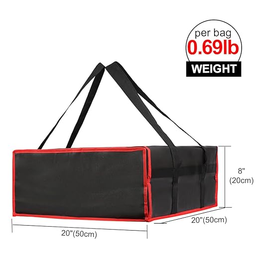 Bodaon Insulated Pizza Delivery Bag, 20" x 20" x 8" Pizza Warmer Bags for Carry Hot, Insulated Food Delivery Bag, Insulated Grocery Bags, Black with Red Edge, 1-Pack