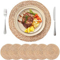 13.8'' Round Woven Placemats Set of 6, Boho Wicker Chargers, Terrekraft