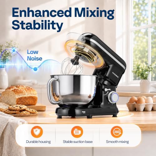 VIVOHOME Stand Mixer, 6-Quart Tilt-Head Kitchen Mixer with Bowl, Black