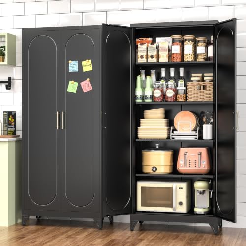 Polup 75" Tall Metal Kitchen Pantry Storage Cabinet with Doors and Shelves