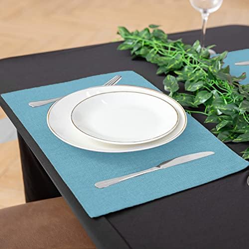 Cloth Placemats Set of 8, Linen Type Fabric Placemats Machine Washable Heat Resistant Placemats Wrinkle Free Thick Polyester Kitchen Place Mats for Dining Table (Light Blue)