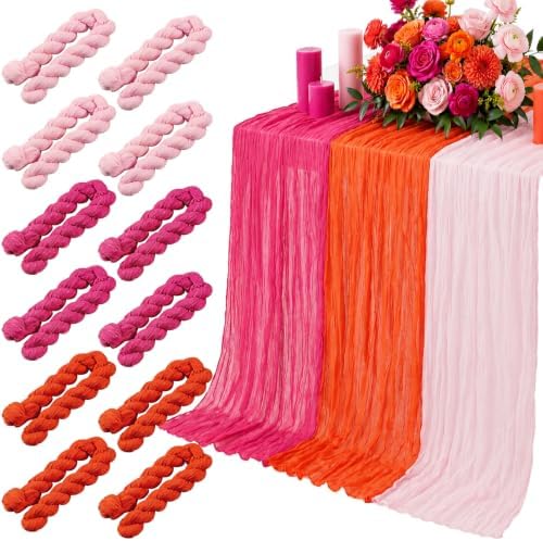 12 Pcs Hot Pink and Orange Cheesecloth Table Runners 118"
