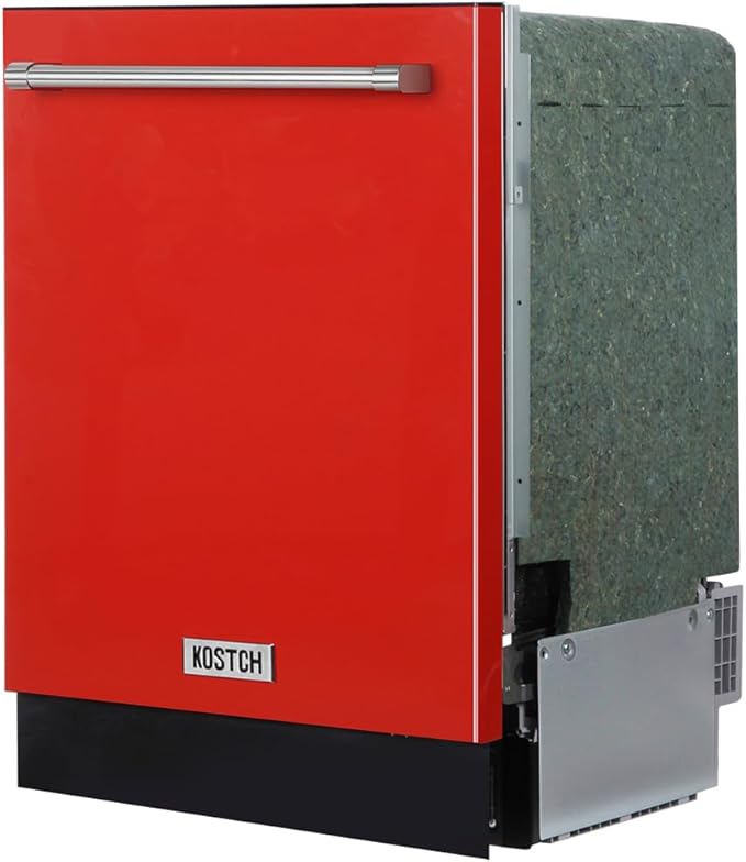 KOSTCH 24 inch Built-In Dishwasher,Top Control 8 Wash Programs Slide In Dish Washer Machine with Third Rack,Large Capacity 15 Place Settings, ENERGY STAR Certified, 45-dBA Ultra-Quiet (Red)