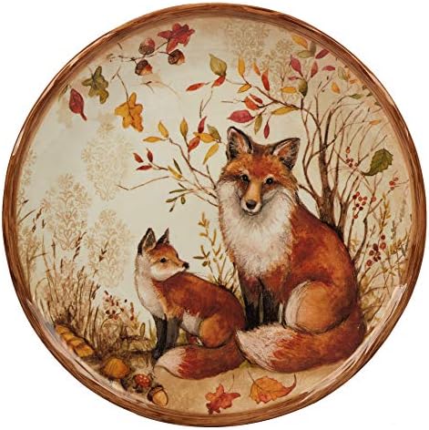 Pine Forest 8.5" Ceramic Salad/Dessert Plates, Set of 4 – Woodland Animal Autumn Plates Featuring Owl, Deer, Fox & Raccoon – Perfect for Fall Entertaining, Appetizers, or Gifts