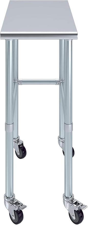 Stainless Steel Work Table Open Base & Wheels | Work Station | Metal Work Bench (Stainless Steel Work Table Open Base + Casters) (15" Long x 30" Deep)