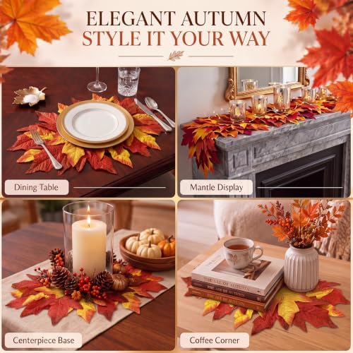 Layhit 12 Pcs Fall Thanksgiving Maple Leaf Placemats, 10.6 x 17.7 Inch