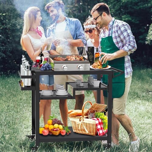 32" Three-Shelf Grill Table, Movable Grill Cart for Ninja