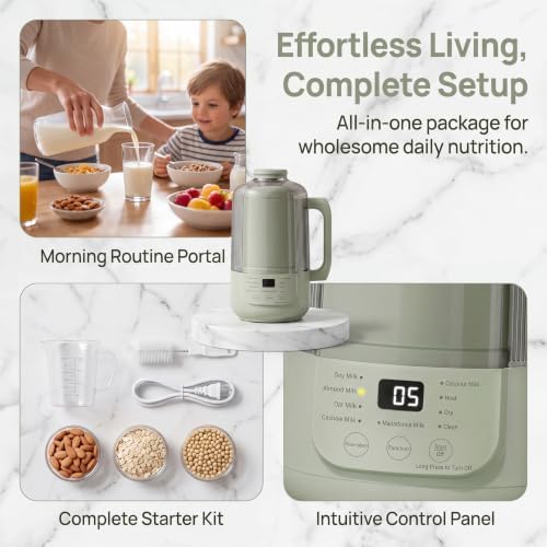9-in-1 Nut Milk Maker Machine, 1.2L Automatic Soy Milk Maker, Green