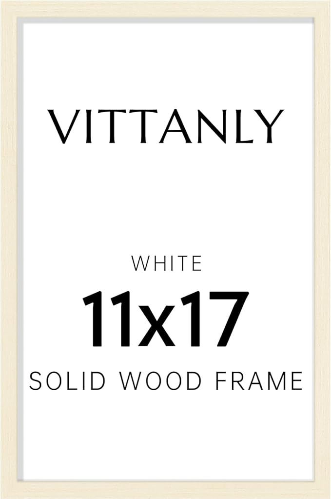 Vittanly 11x17 Picture Frame, Solid Wood Frame with Plexiglass, Includes 8x12 Mat, Wall Hanging for Photos, Home Decor, White, 1 Pack