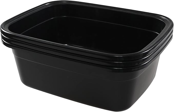 3-Pack 18 Quarts Rectangular Dish Basin, Plastic Dish Washing Pan, Black