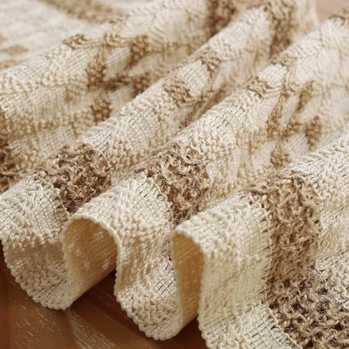 Niviy Boho Table Runner with Tassels 12 x 132 Inches Long, Cream & Brown Rustic Farmhouse Table Runner with Tassels for Home Kitchen Holiday Party and Wedding Decor Runner