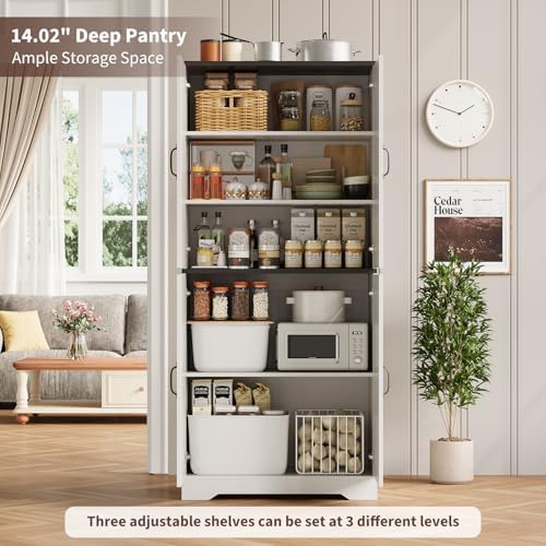 IDEALHOUSE 70" Kitchen Pantry Storage Cabinet with 3 Adjustable Shelves